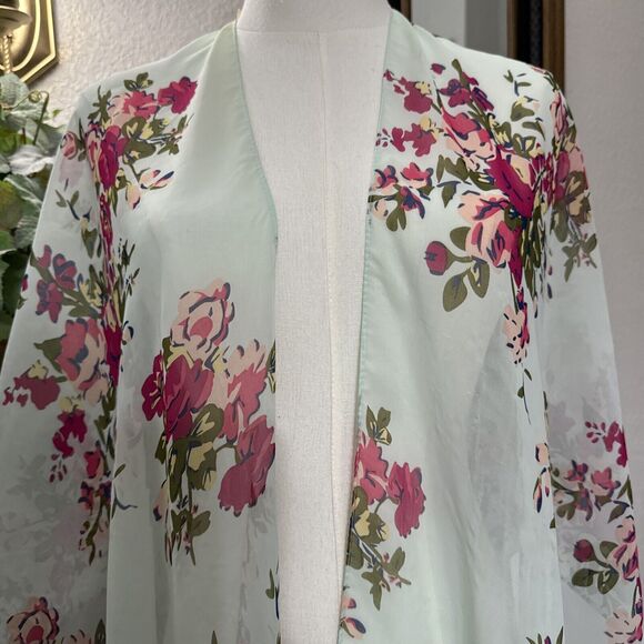 Boho Fringe Cardigan Floral Women’s Open Kimono Sheer Coverup Colorful One Size - Picture 7 of 12
